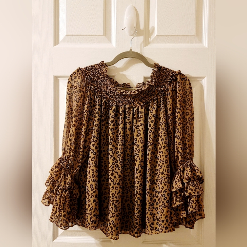 Leopard Ruffle Boho Blouse - Picture 3 of 7